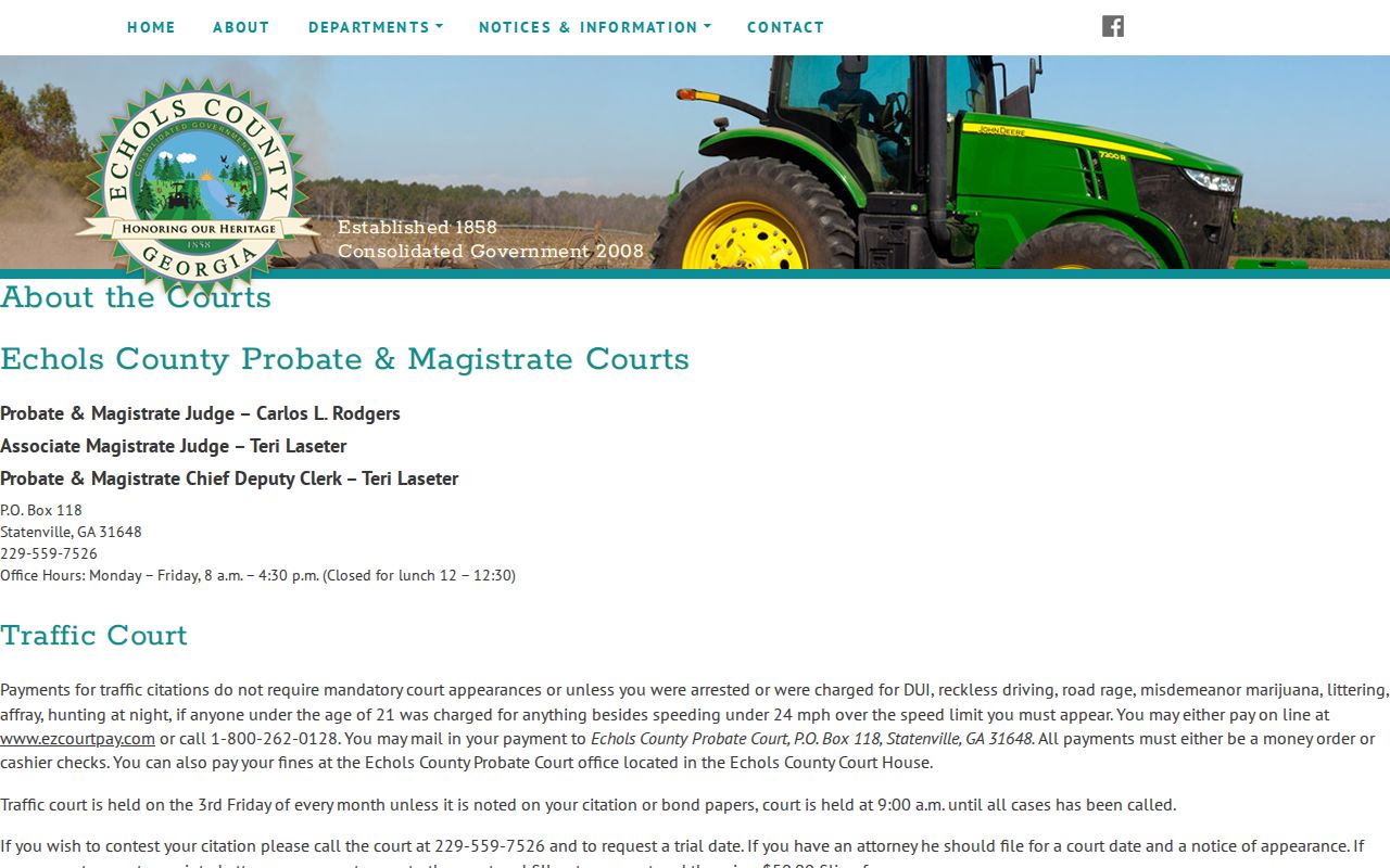 Echols County municipal court warrant substitute at Probate and Magistrate Court