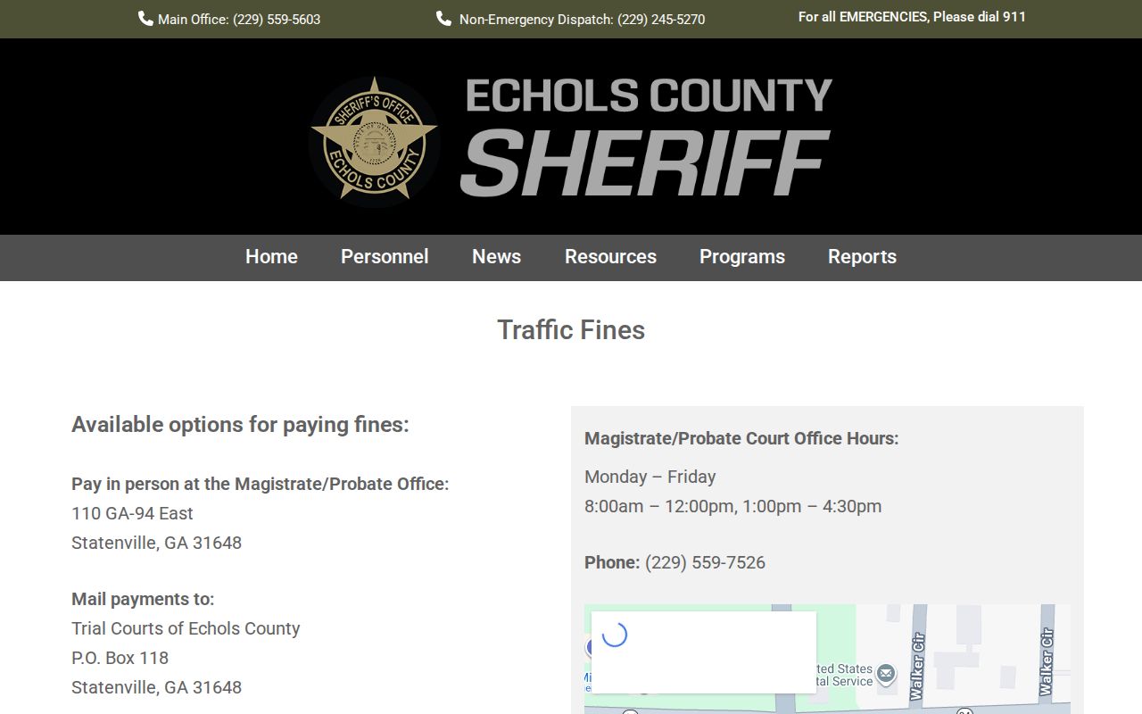 Echols County traffic warrant fine payment instructions